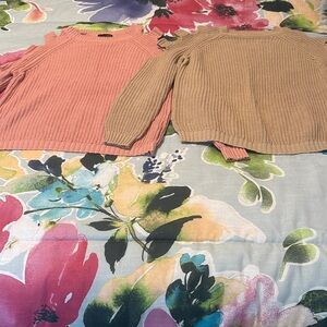 Pink and Tan Cold Shoulder Sweaters